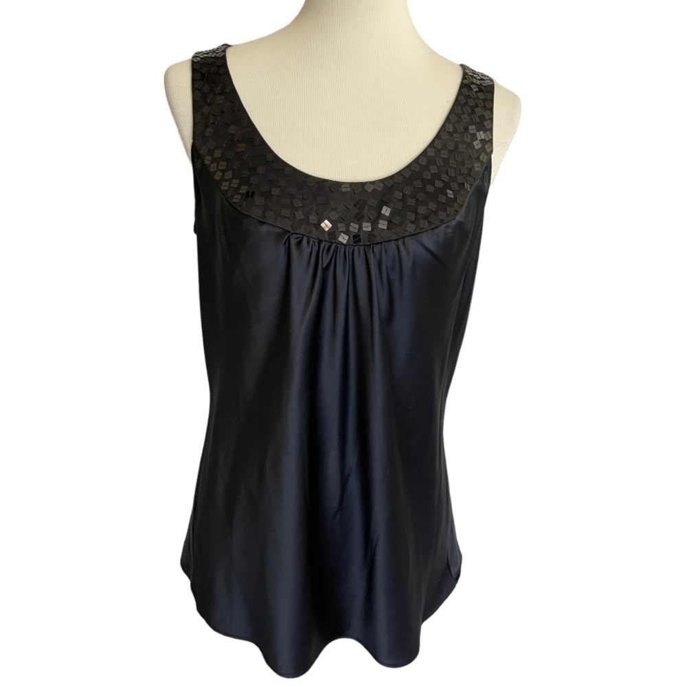 Ann Taylor LOFT Size M Black Sleeveless Satin Top Sequined Trim